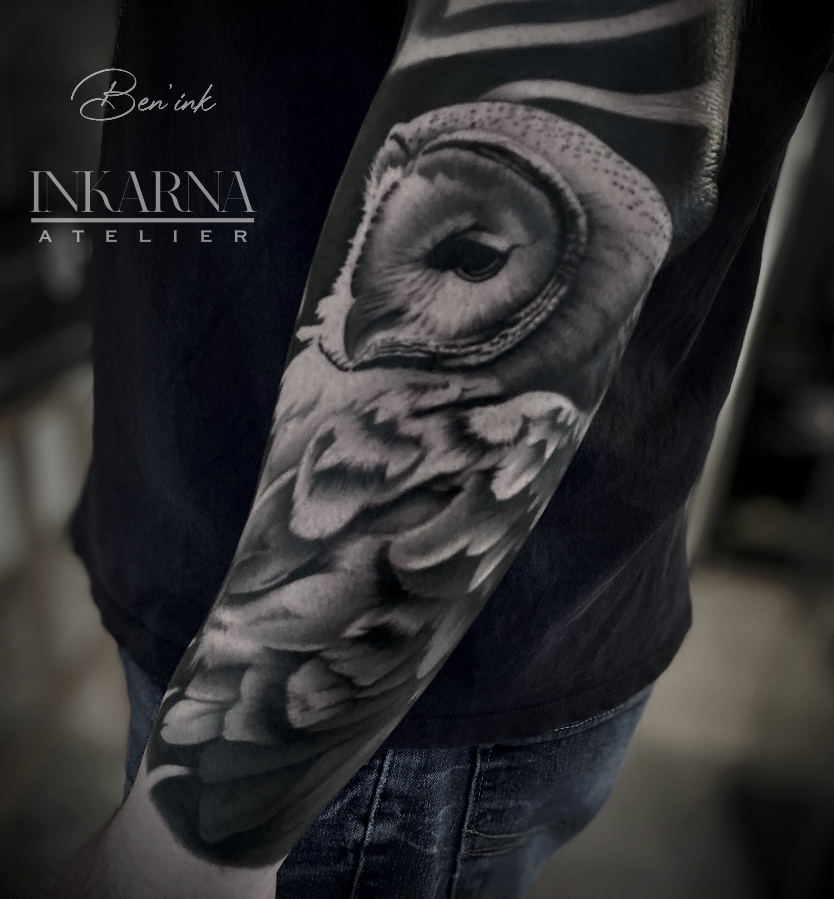 La Chouette Athéna — tatouage par Ben INK